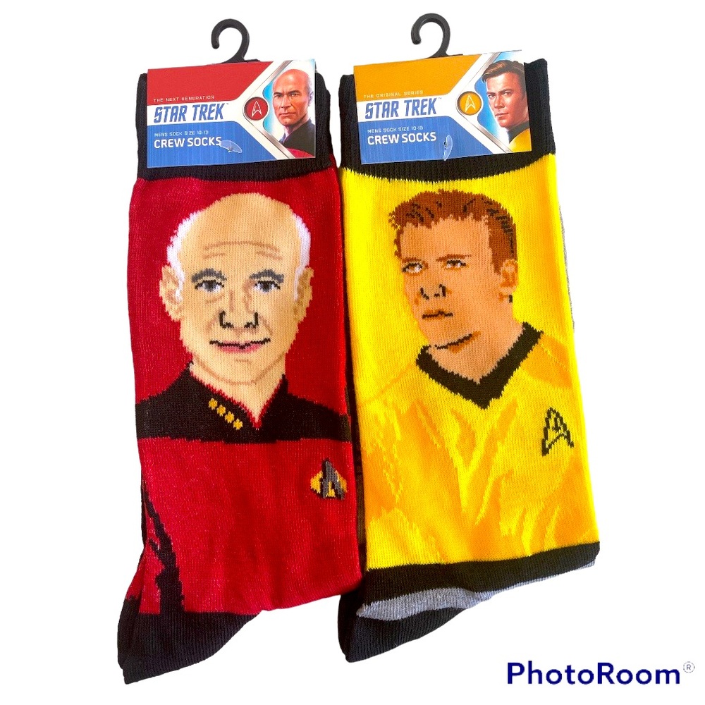 New Star Trek Captain Kirk and Captain Picard men’s crew socks- Set of 2